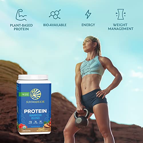 Organic Sunwarrior - Warrior Blend, Plant Based, Raw Vegan Protein Powder with Peas & Hemp, Chocolate, 30 Servings, 26.4 Ounce