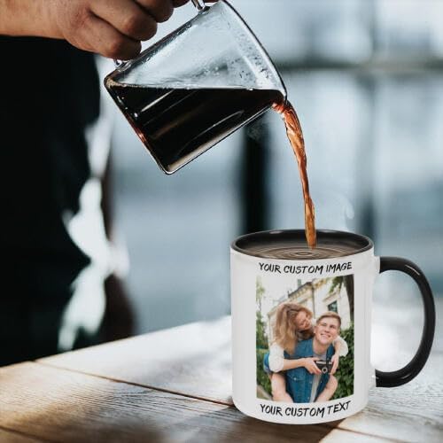 Personalized Coffee Cup with Photo, Logo or Text - Custom Both Sides Printed Mug for Him & Her - Unique Customized Gifts with Names - White/Yellow