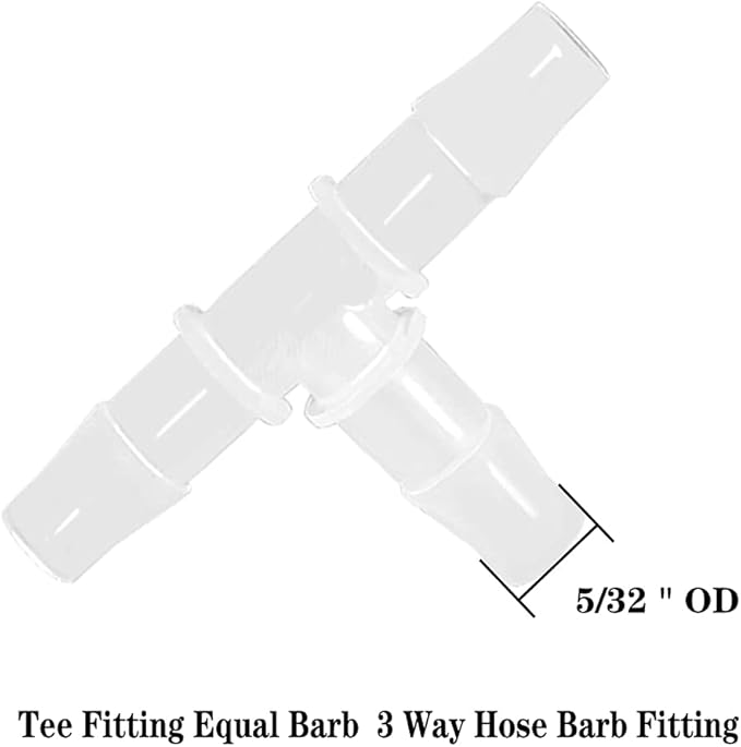 5/32" Tee Fitting Equal Barb 3 Way Hose Barb Fitting，Splicer Joint Mender Adapter Union Fitting for Fuel Gas Liquid Air (Pack of 5)