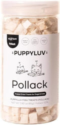Puppyluv Treat - Freeze Dried Pollock Dog & Cat Treats, Wild Caught, Single Ingredient, Natural High Protein & Fish Oil, Grain Free, Gluten Free, 2.8oz