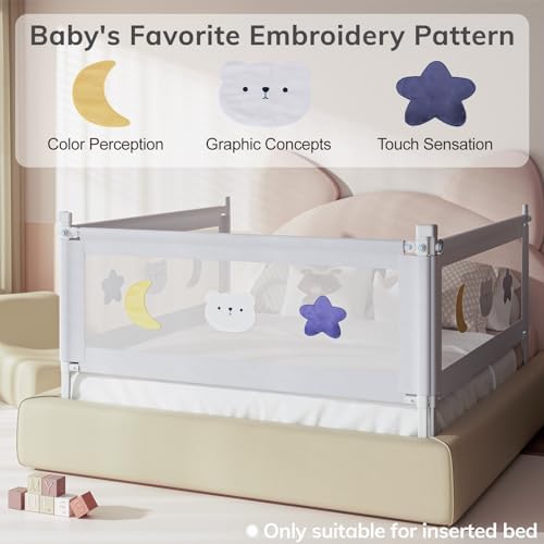omzer Bed Rail for Toddlers - Toddler Bed Rails with Double Child Lock - Bed Rail for Baby Kids with Pattern - Height Adjustment Guard Rails for Twin Size Bed - 3 Pack, 39x75x75”