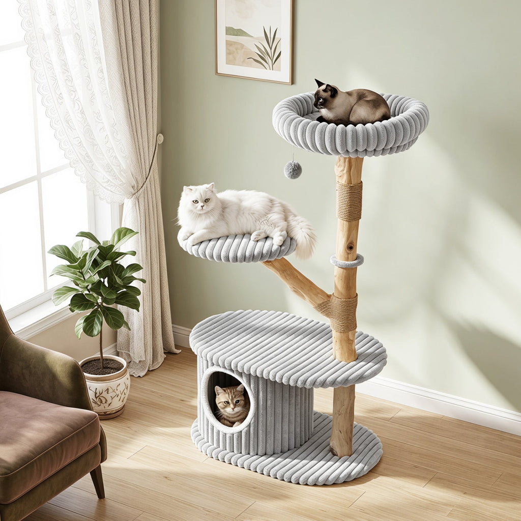 41-Inch Cat Tower with Real Wood Branches & Scratching Posts