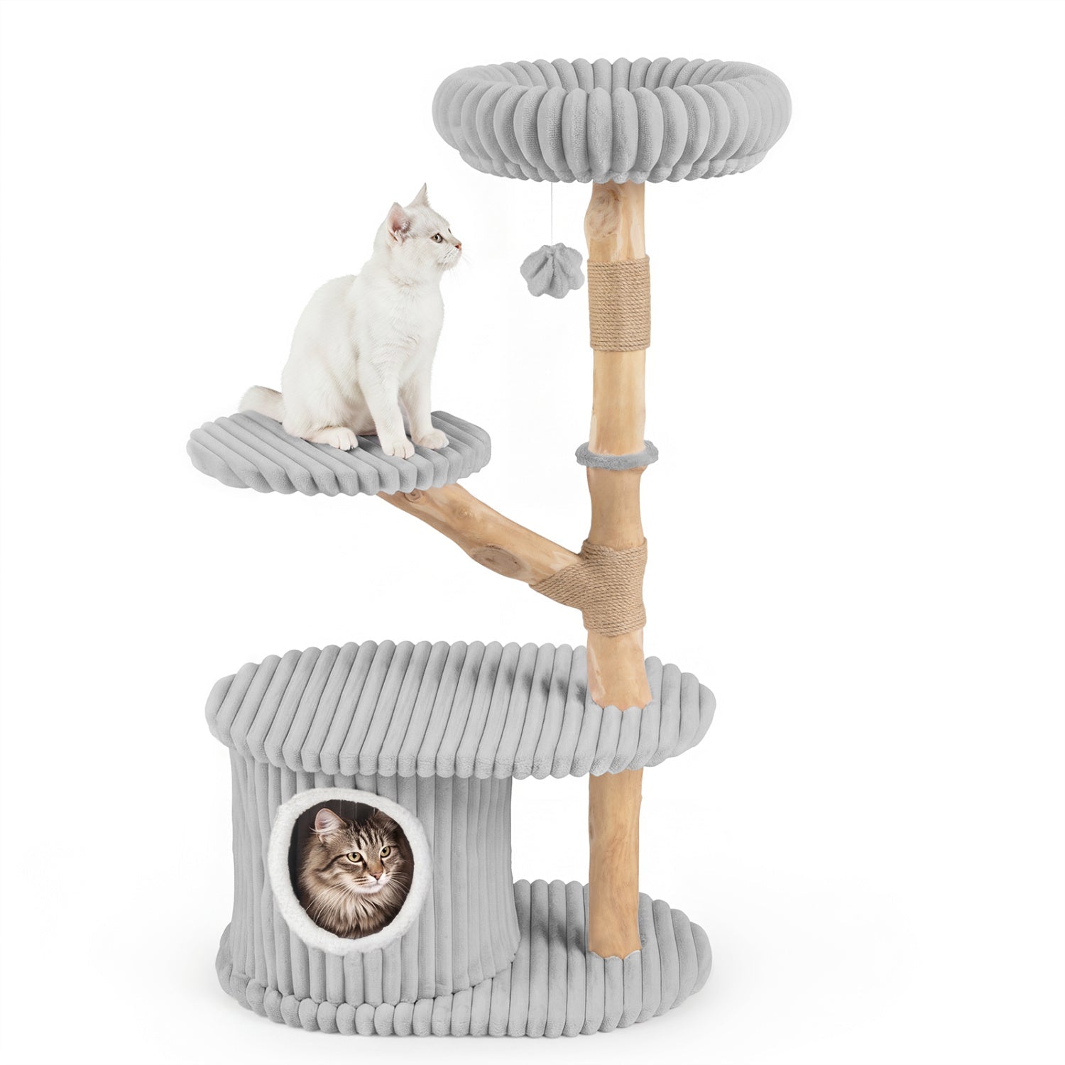 41-Inch Cat Tower with Real Wood Branches & Scratching Posts
