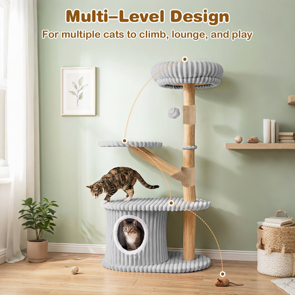 41-Inch Cat Tower with Real Wood Branches & Scratching Posts
