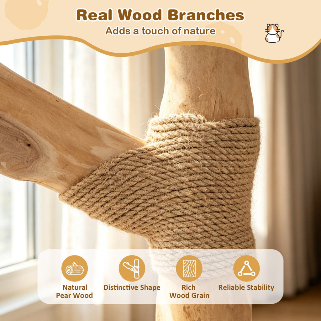 41-Inch Cat Tower with Real Wood Branches & Scratching Posts