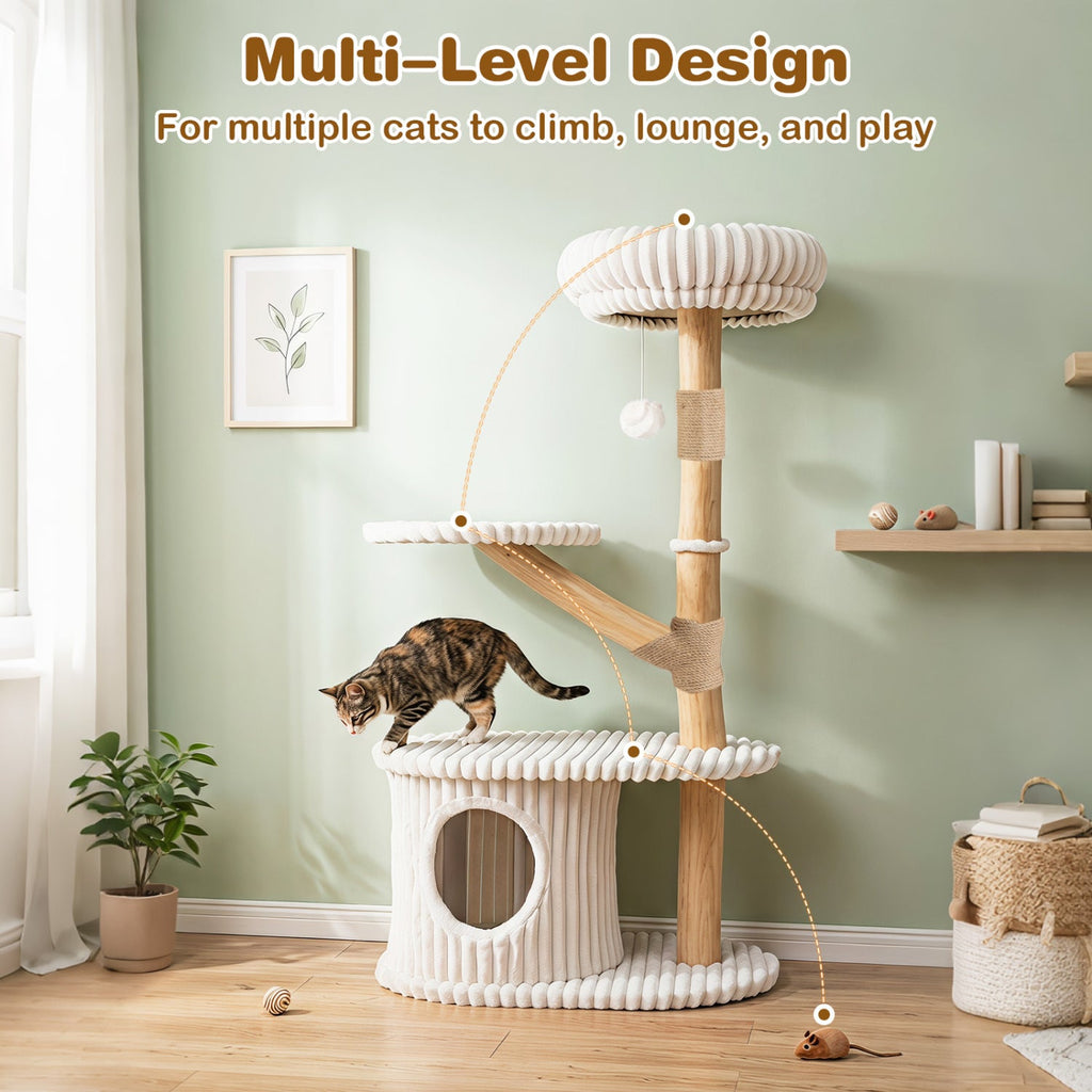 41-Inch Cat Tower with Real Wood Branches & Scratching Posts