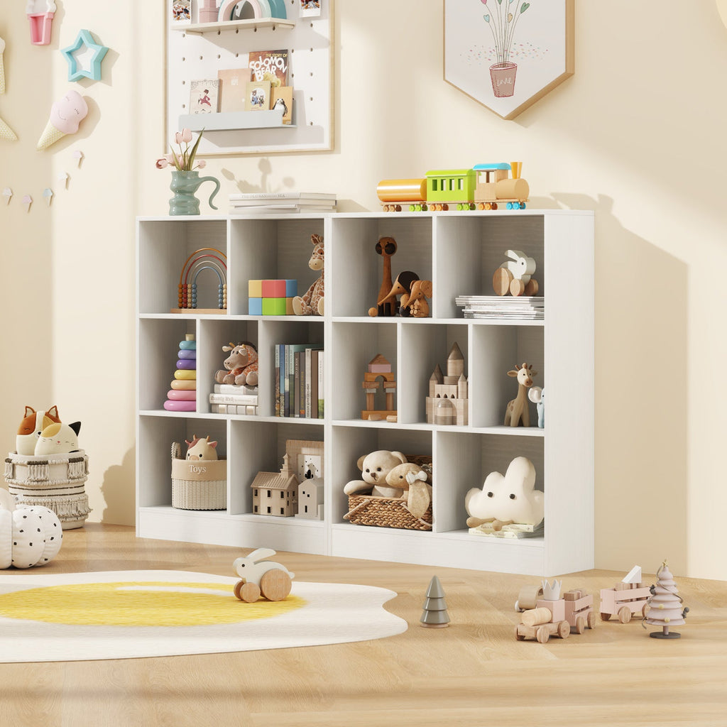 7-Section Freestanding Bookshelf for Kids Room Classroom Daycare Nursery-White
