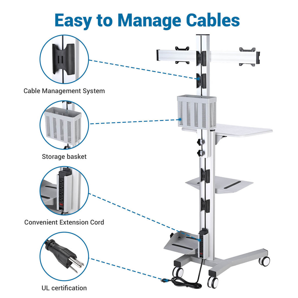 Yescom PC Computer Cart Workstation with Power Strip 2-Monitor