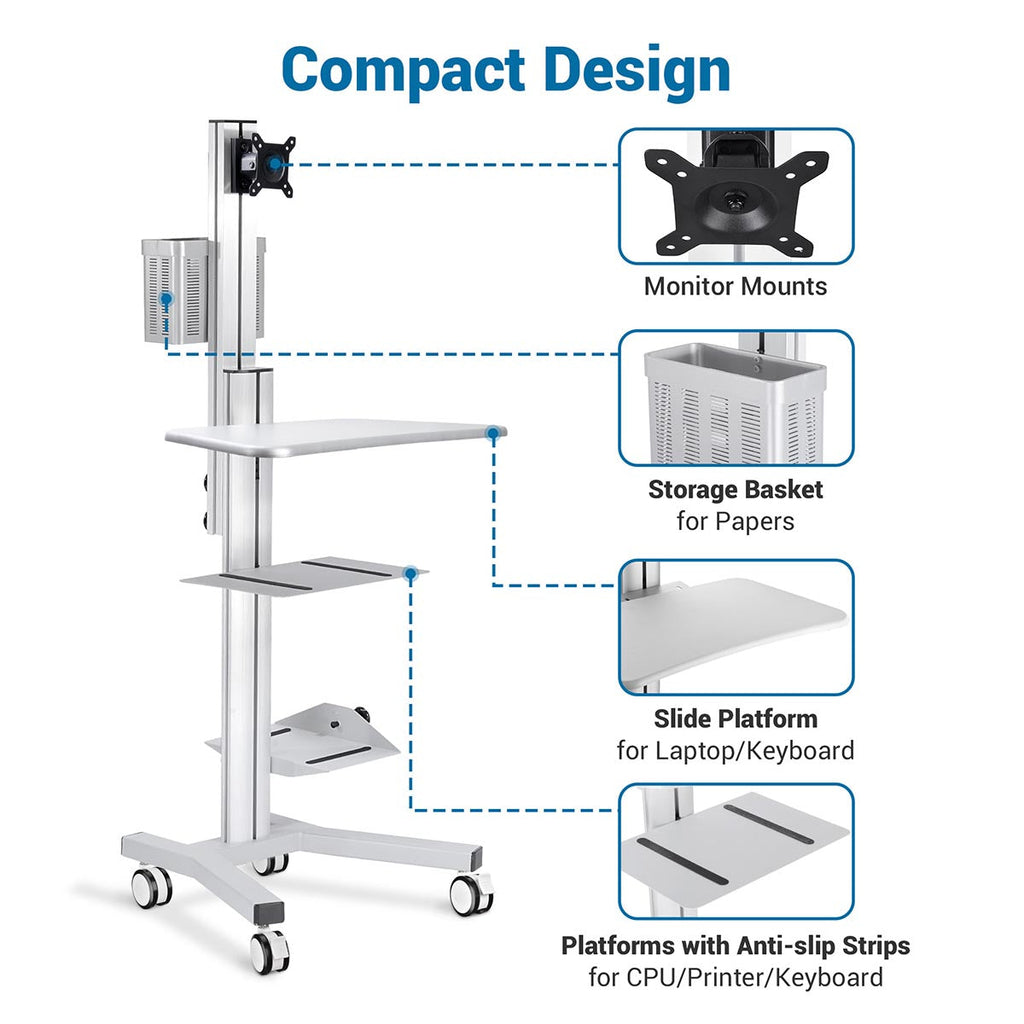 Yescom NexusX PC Computer Desktop Rolling Mobile Cart Workstation