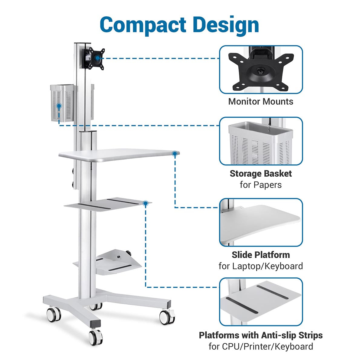 Yescom NexusX PC Computer Desktop Rolling Mobile Cart Workstation
