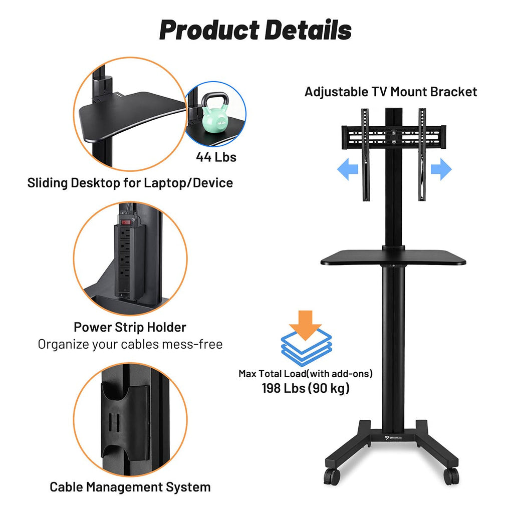 Yescom Mobile TV Stand with Mount for 32-65in Monitors Office Classroom