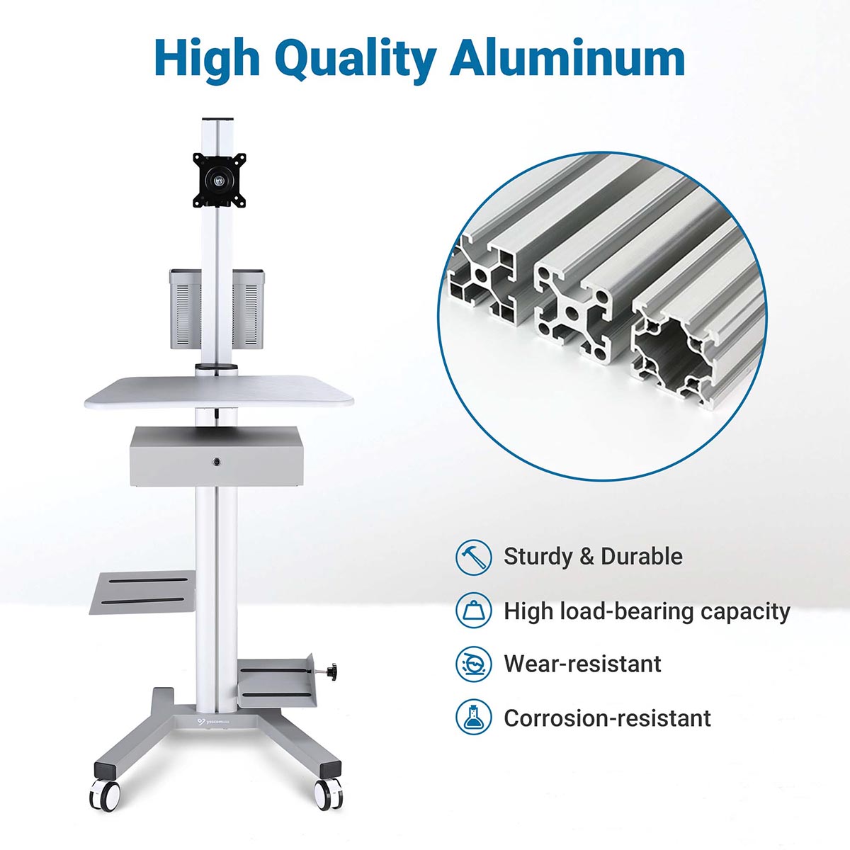Yescom NexusX Rolling Computer Cart with Locking Metal Drawer
