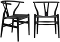 Wishbone Chair Natural Solid Wood Dining Chair/Hans Vegner Y Chair Rattan and Wood Accent Armrest Chairs Set of 2 (Ash Wood - Black)