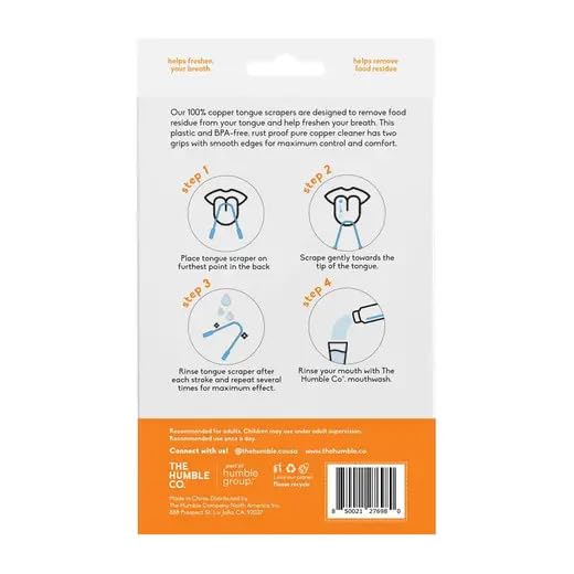 The Humble Co. Copper Tongue Scraper, 2 Count (Pack of 6), Natural Oral Hygiene