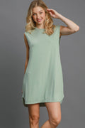 Round Neck Sleeveless High-Low Curved Hemline Mini Dress – Trendy High-Low Dress, Sleeveless Mini Dress, Curved Hemline Dress, Flattering Round Neck Dress, Chic High-Low Dress