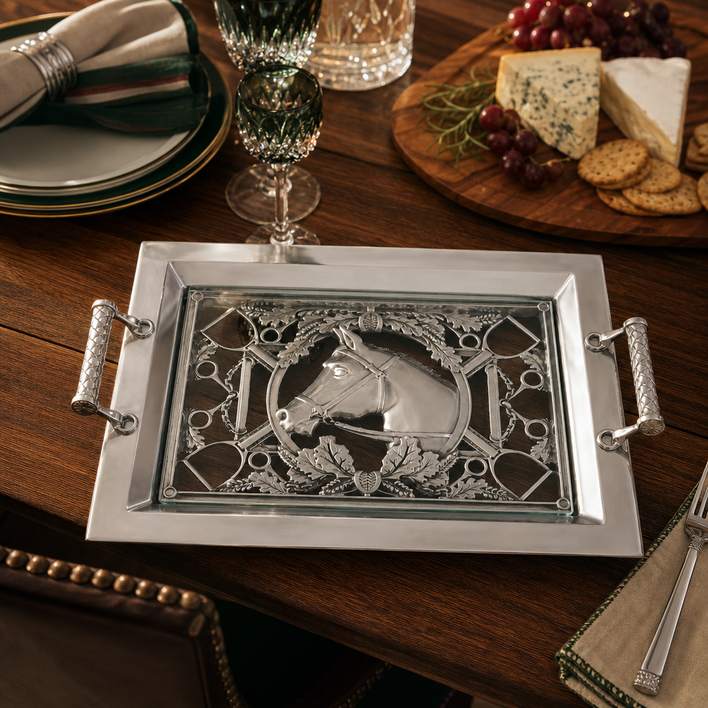 Equestrian Horse Glass Top Serving Tray