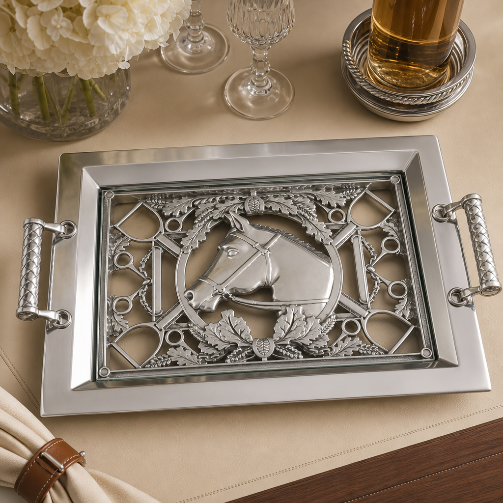 Equestrian Horse Glass Top Serving Tray