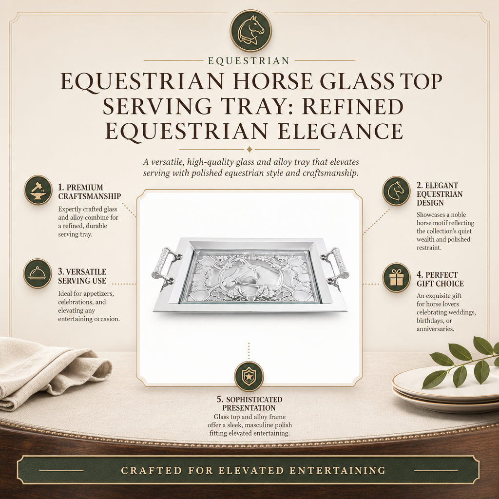 Equestrian Horse Glass Top Serving Tray