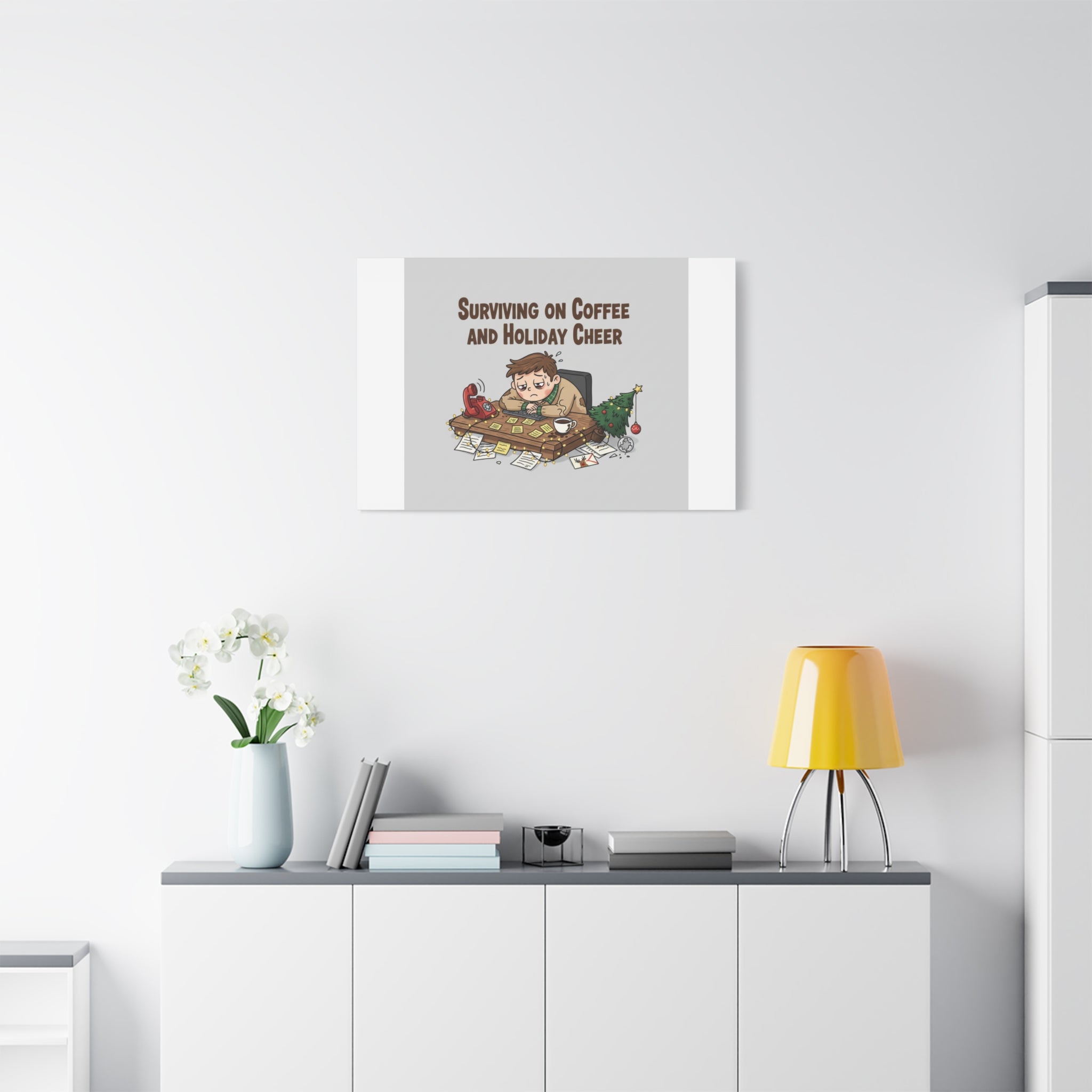 Surviving on Coffee and Holiday Cheer Canvas | Holiday Burnout, Festive But Tired