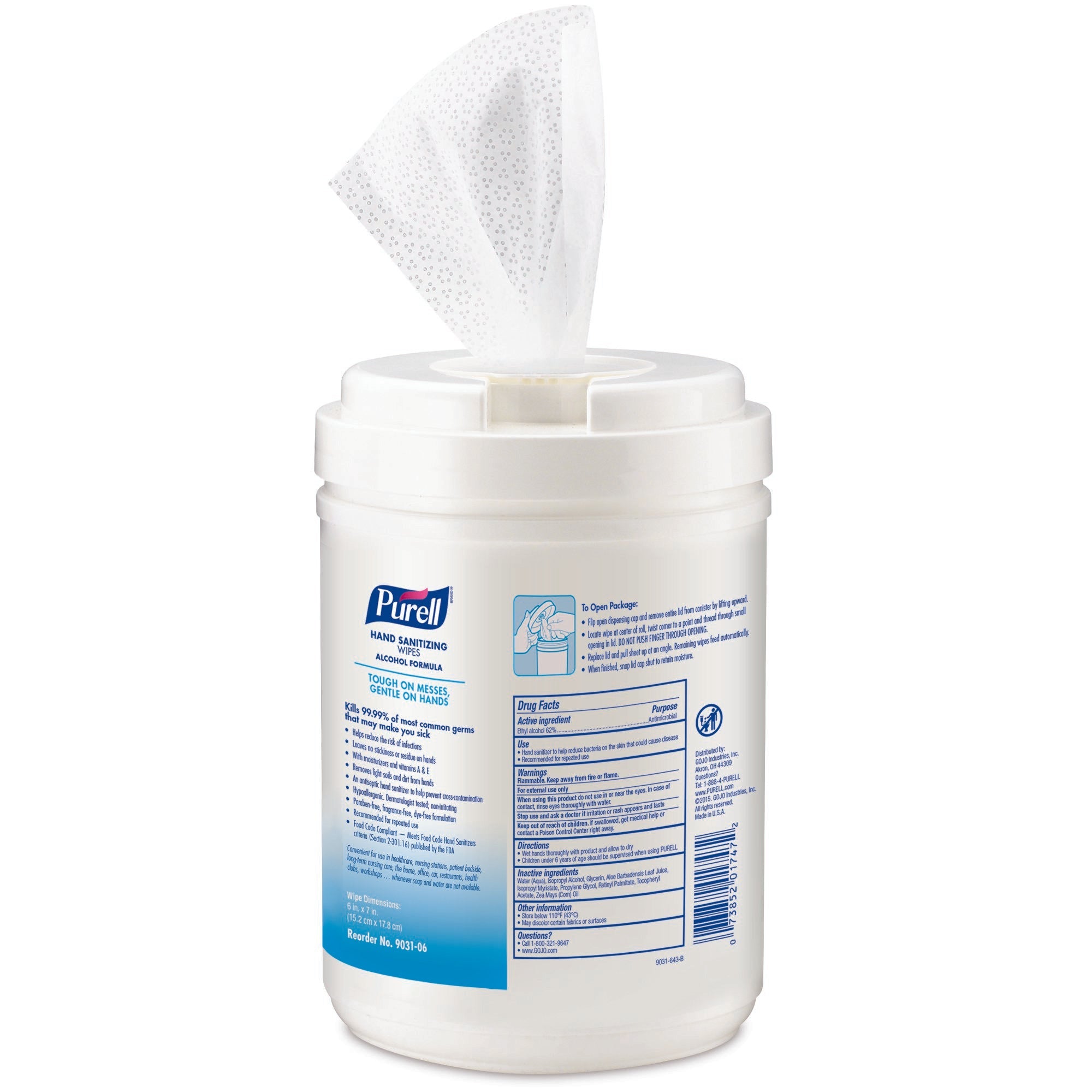 Purell® Hand Sanitizing Wipes, Ethyl Alcohol Wipe Canister 9031-06