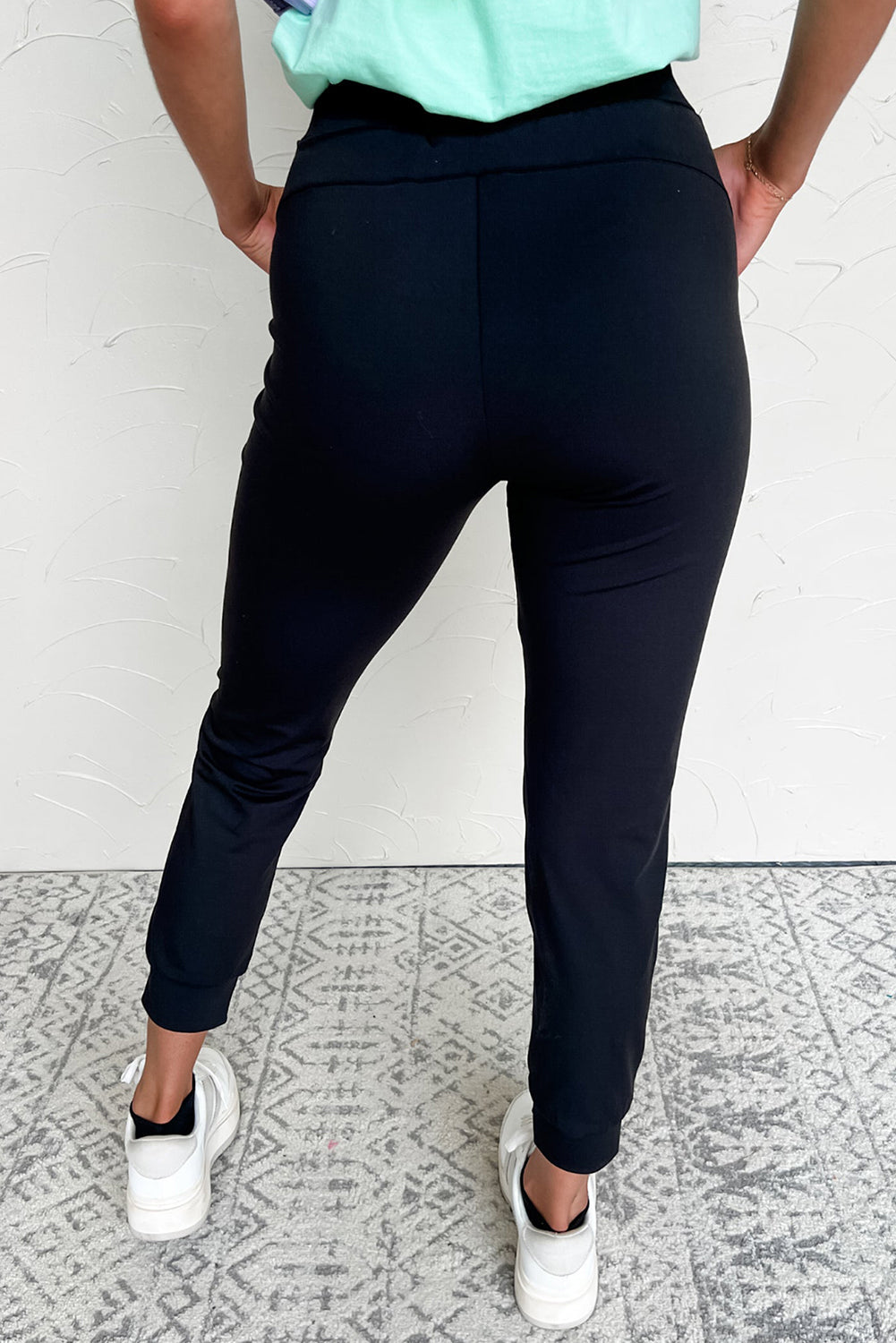 Black Exposed Seam Detail Skinny Drawstring Jogger Pants