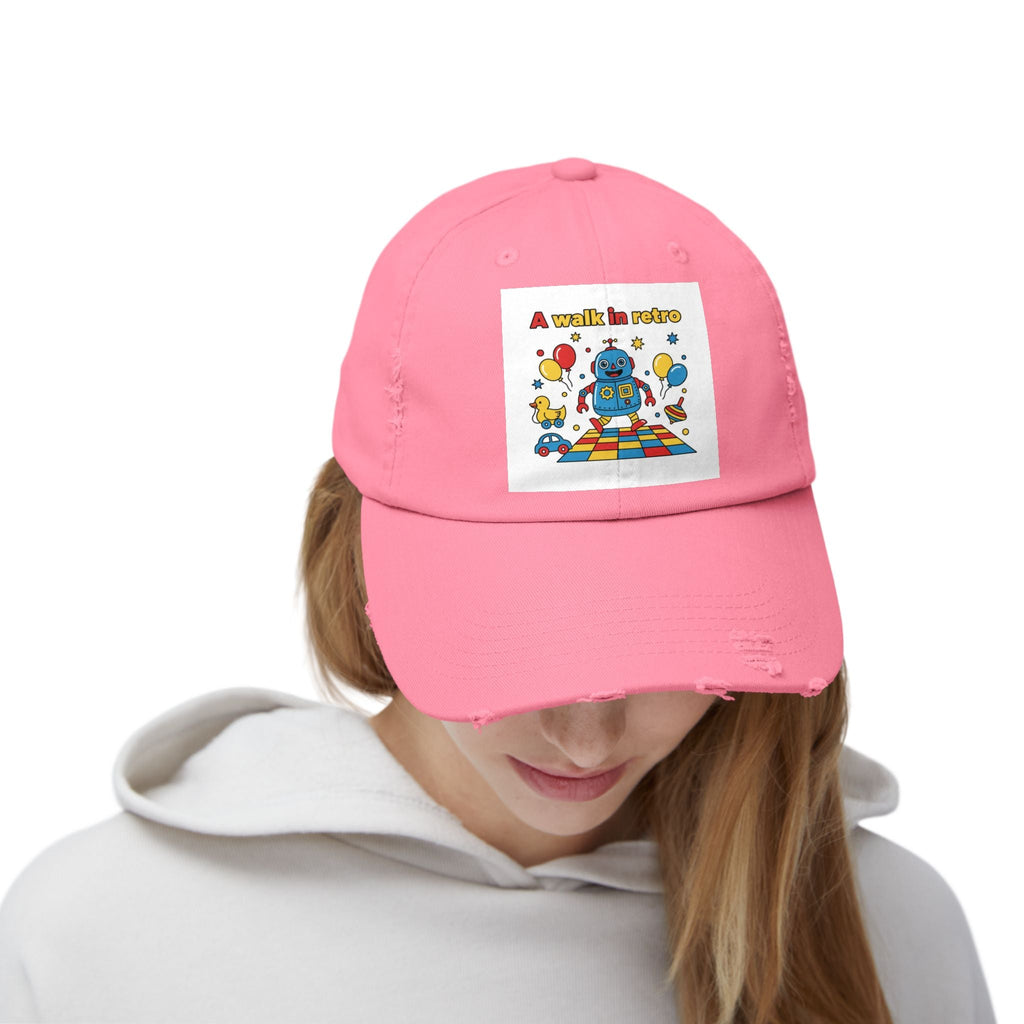 Retro Robot Baseball Cap - "A Walk in Retro" Distressed Patch Hat