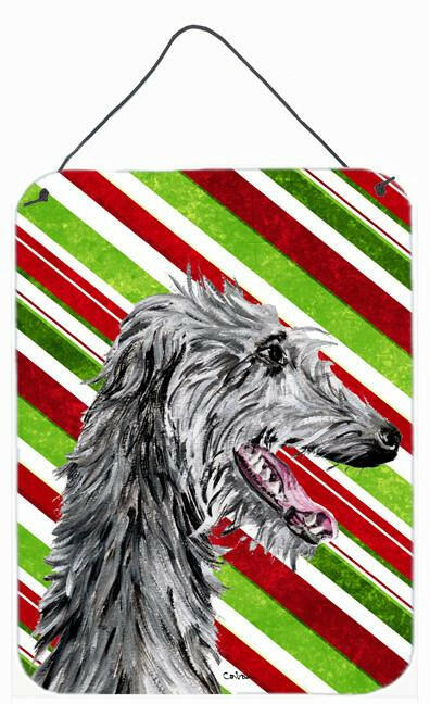 Scottish Deerhound Candy Cane Christmas Wall or Door Hanging Prints Aluminum Metal Sign Kitchen Wall Bar Bathroom Plaque Home Decor Front Door Plaque, 12x16, Multicolor