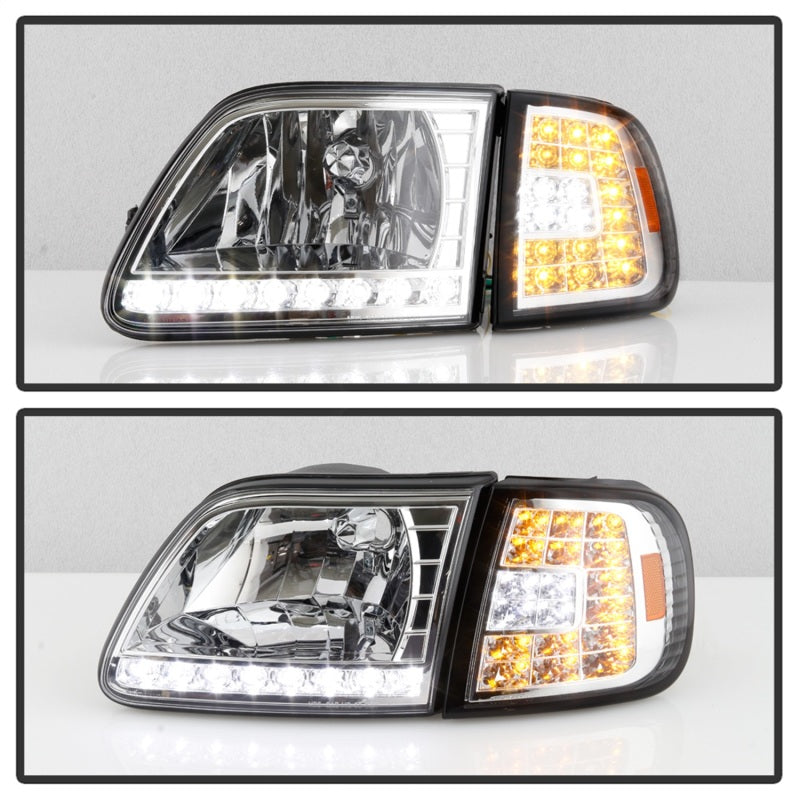 SPYDER Xtune Ford F150 97-03 Crystal Headlights w/ Clear LED Corners Chrome HD-ON-FF15097-LED-SET-C 5014191