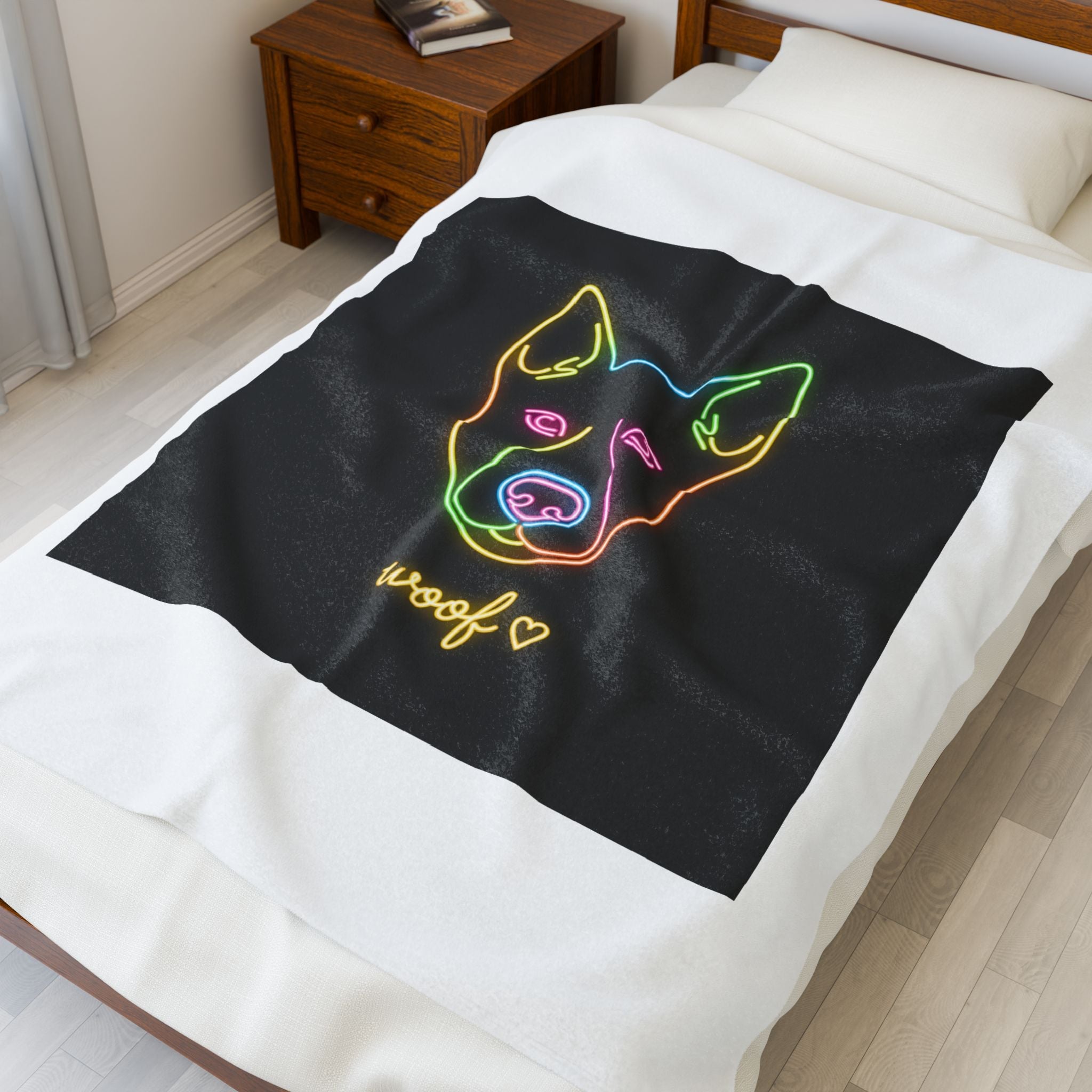 Neon Dog 'woof' Plush Blanket | Office Humor, Meeting Meme