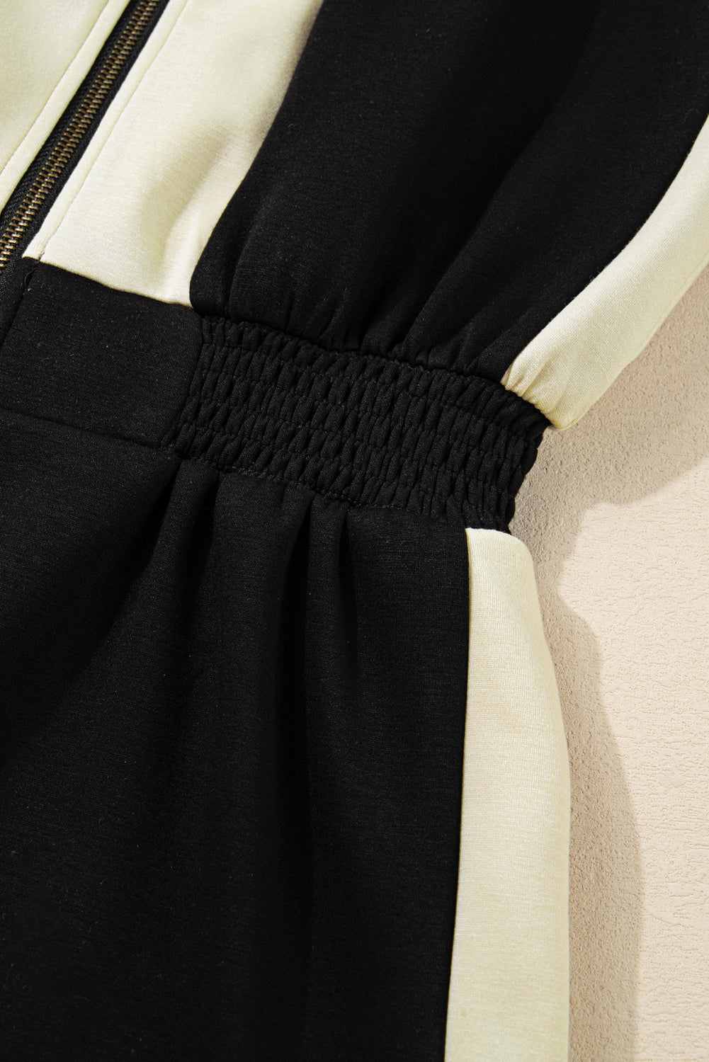 Black Two-Tone Zipper Long Sleeve Casual Romper