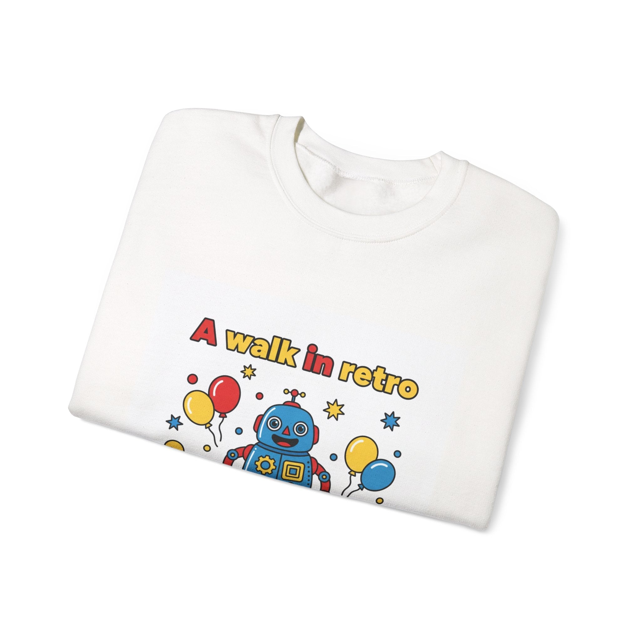 Retro Toy Robot Crewneck Sweatshirt | Throwback Kid, Primary Color Retro