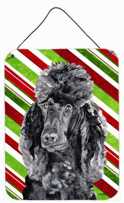 Black Standard Poodle Candy Cane Christmas Wall or Door Hanging Prints Aluminum Metal Sign Kitchen Wall Bar Bathroom Plaque Home Decor Front Door Plaque, 12x16, Multicolor