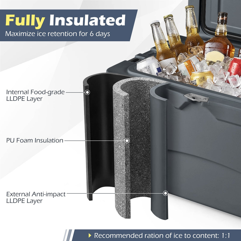 45 Quart Portable Hard Cooler Insulated Ice Chest Keeps Cool for up to 6 Days