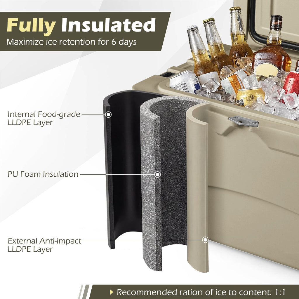 45 Quart Portable Hard Cooler Insulated Ice Chest Keeps Cool for up to 6 Days