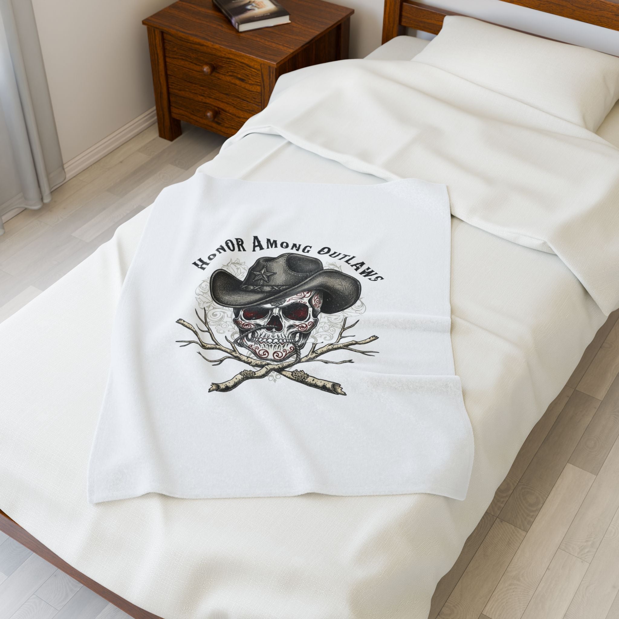 Western Skull Illustration Velveteen Plush Blanket | Western-Gothic, gothic Americana