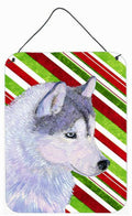 Siberian Husky Candy Cane Holiday Christmas Wall or Door Hanging Prints Aluminum Metal Sign Kitchen Wall Bar Bathroom Plaque Home Decor Front Door Plaque, 12x16, Multicolor