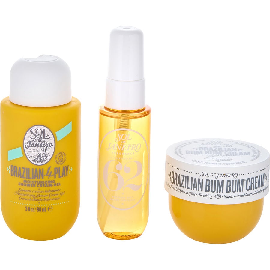 Bum Bum Jet Set: Brazilian Bum Bum Cream 1.7oz + Brazilian 4 Play Moisturizing Shower Cream-gel 3oz & Brazilian Crush Cheirosa 62 Hair & Body Mist 1oz