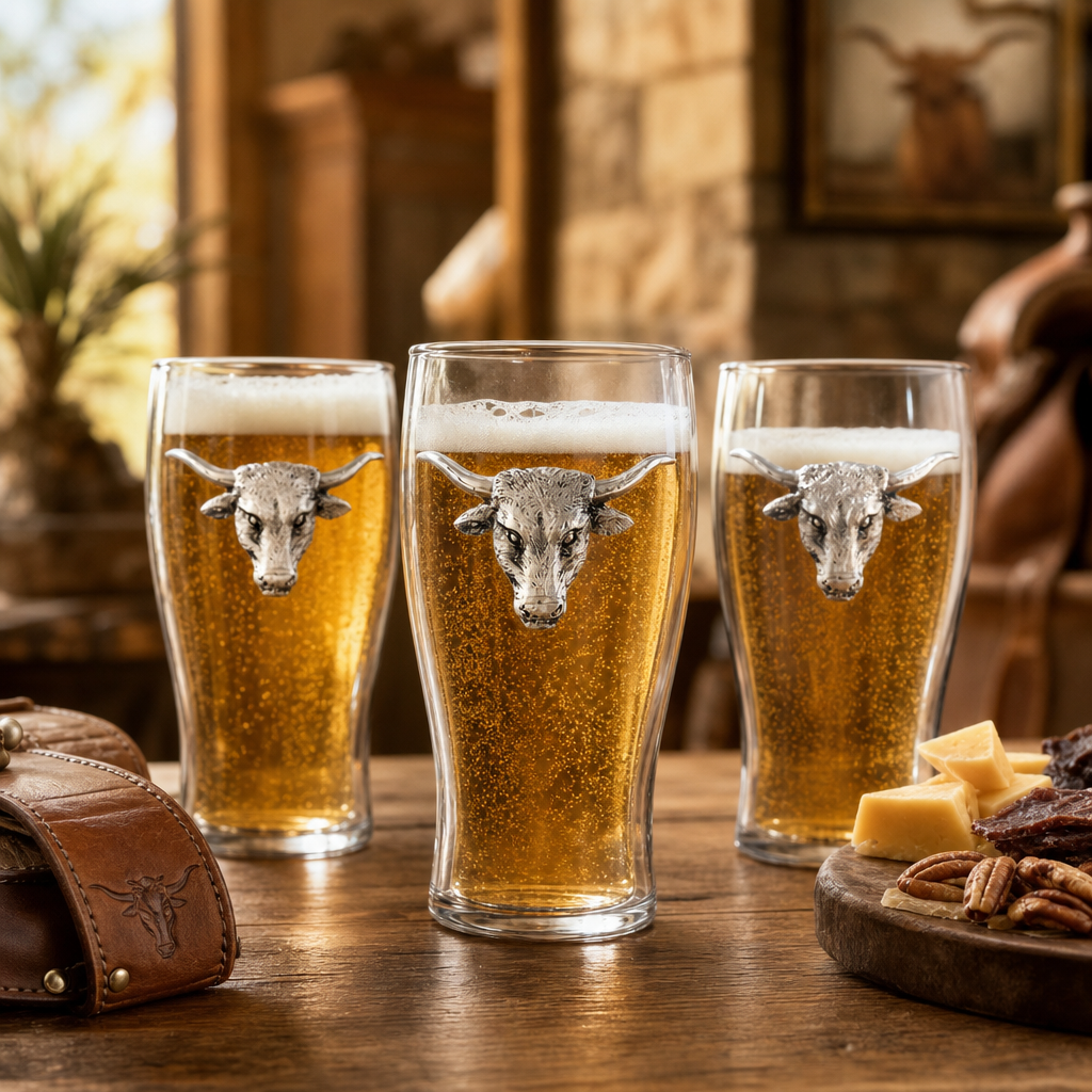 Longhorn Beer Pint Glasses - Set of 4