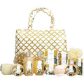 Vanilla Fashion Bath Tote: Shower Gel + Bubble Bath + Bath Salt + Body Scrub + Hand Cream + Body Lotion + Massage Oil + Shampoo Bar + Soap + 2x Bath Bombs + Bath Loofah + Body Brush + Hair Drying Towel + Tote Bag --13pcs + Bag