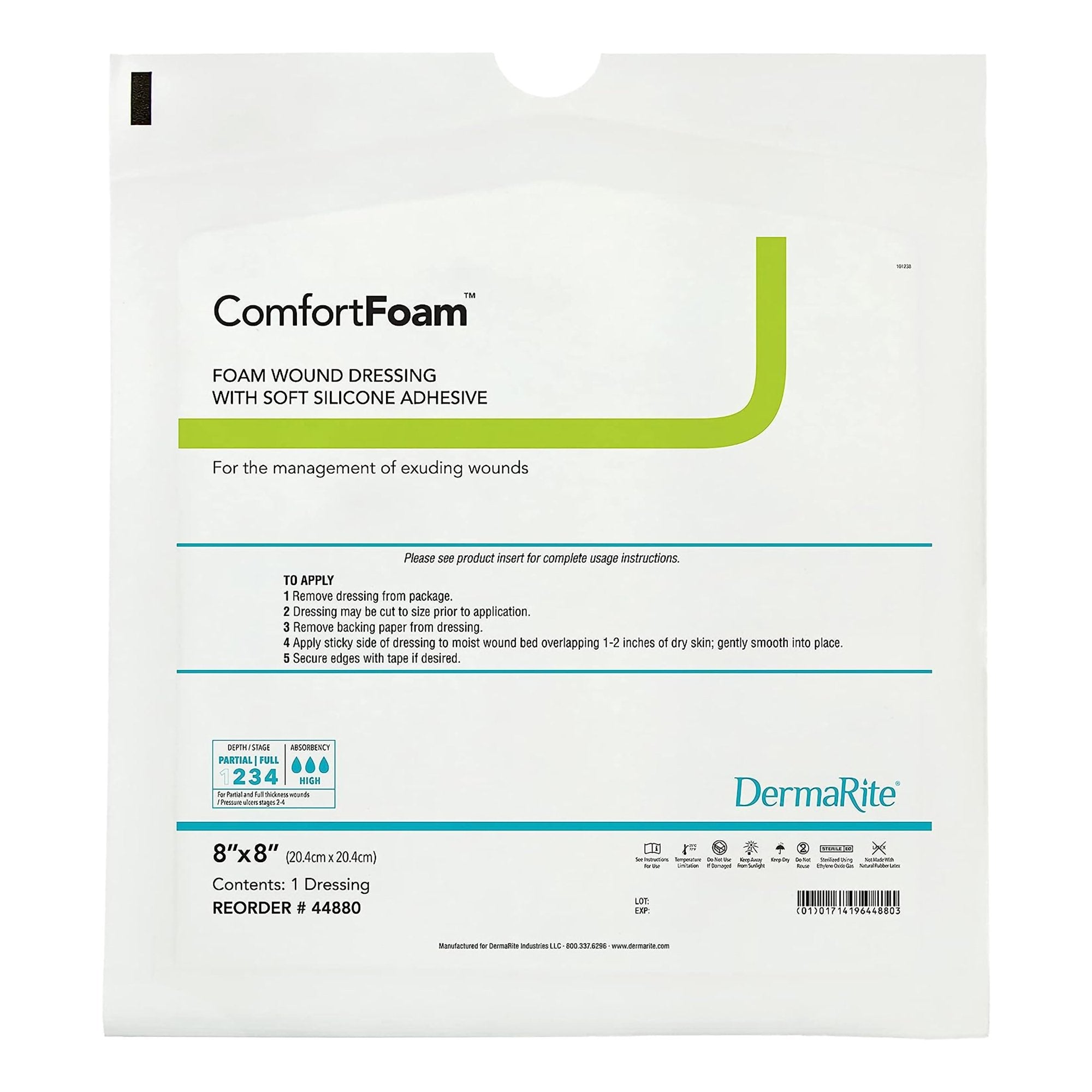 ComfortFoam™ Silicone Adhesive without Border Silicone Foam Dressing, 8 x 8 Inch 44880