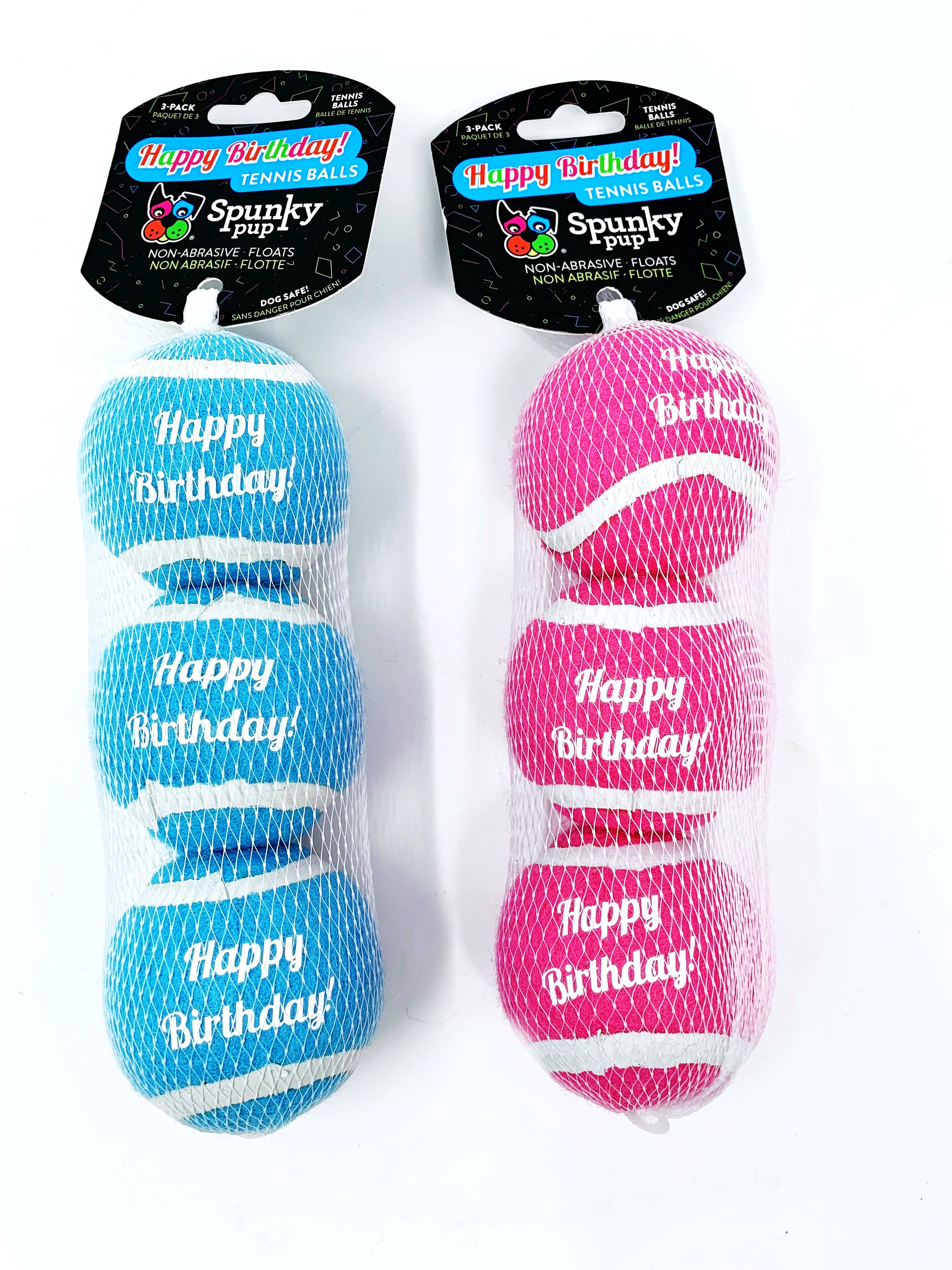 🎉🎾 Happy Birthday Squeaky Tennis Balls – 3-Pack Dog Fetch Toy