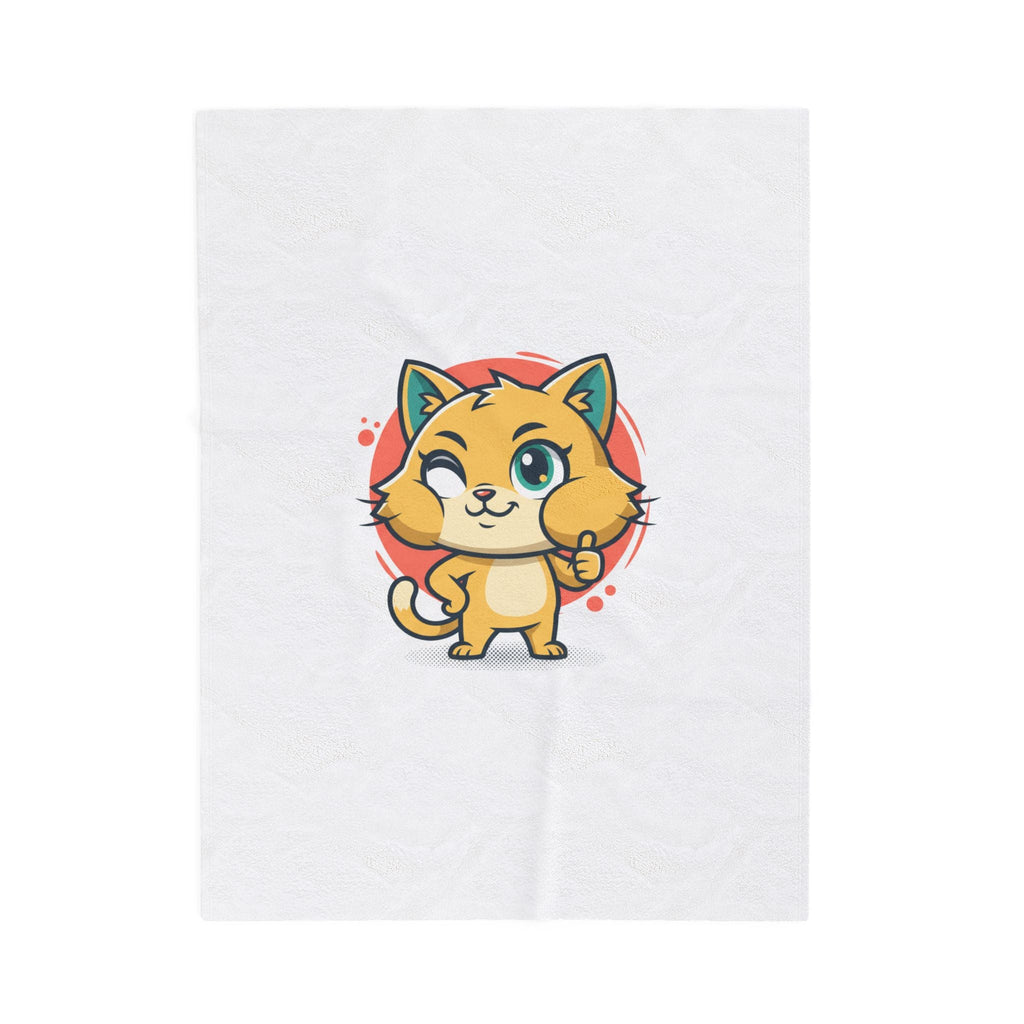 Cute Cheeky Cat Illustration Velveteen Plush Blanket | Rodent-Core Vibe