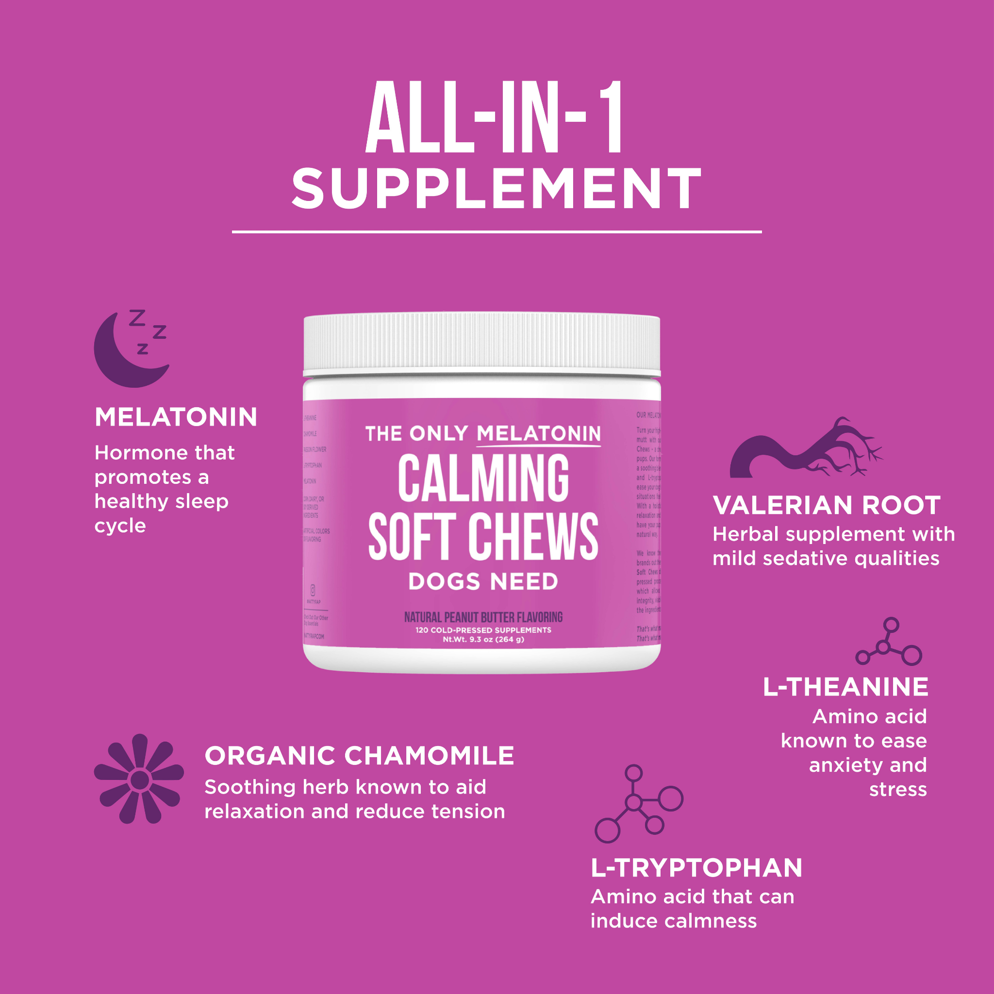 🌙🐾 Melatonin Calming Soft Chews for Dogs – Natural Stress & Relaxation Support