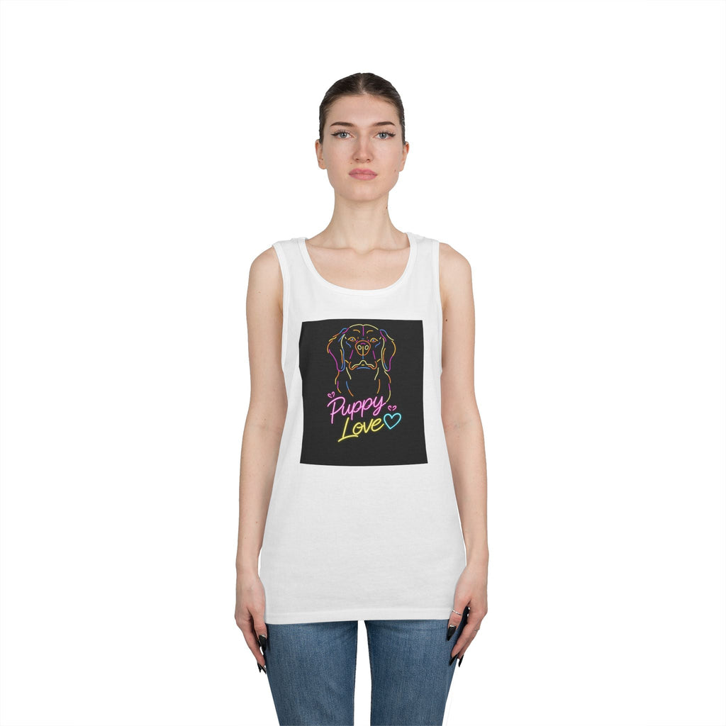 Puppy Love Tank Top — Neon Dog Graphic Summer Tee