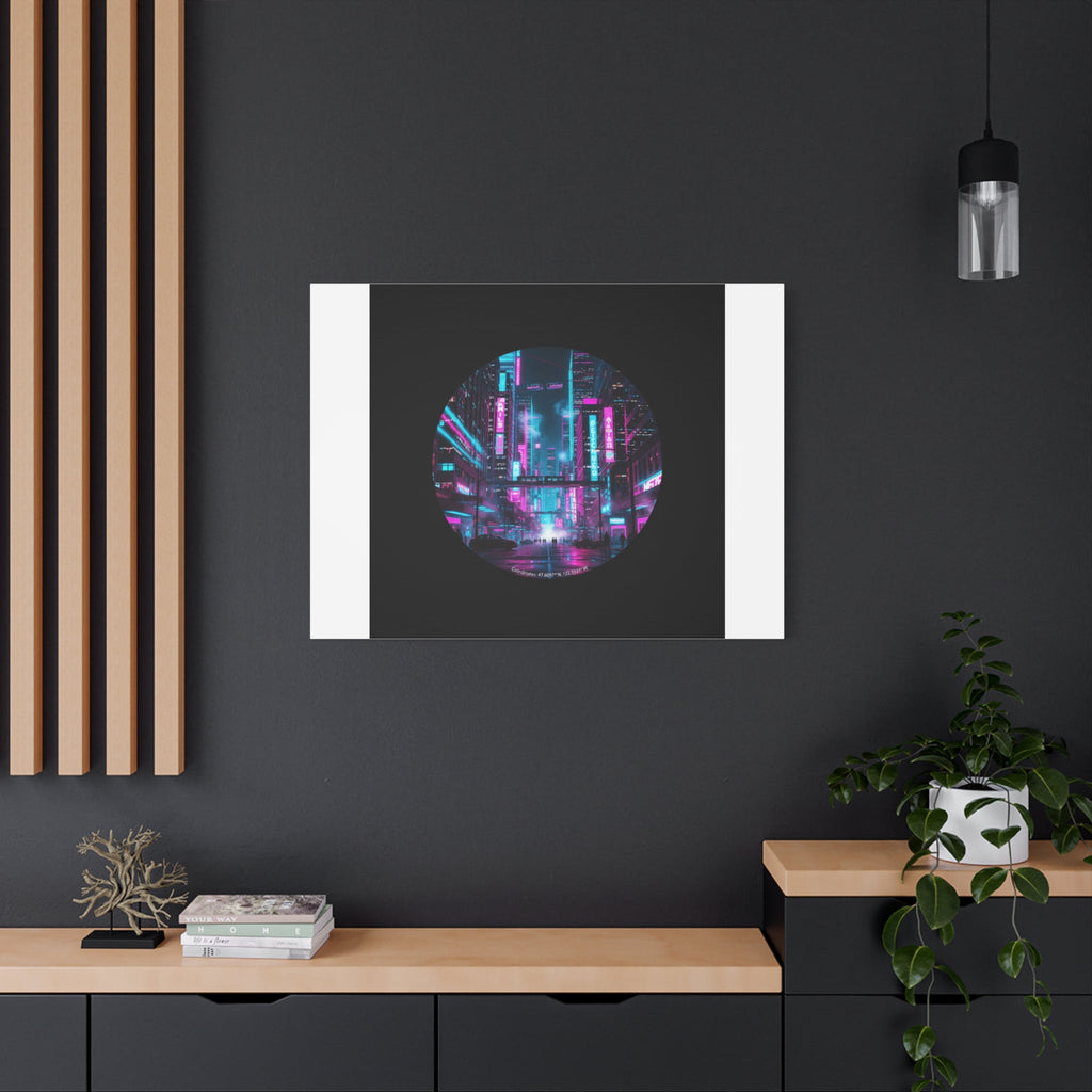 Neon Cyberpunk Cityscape Canvas | synthwave skyline, future city art