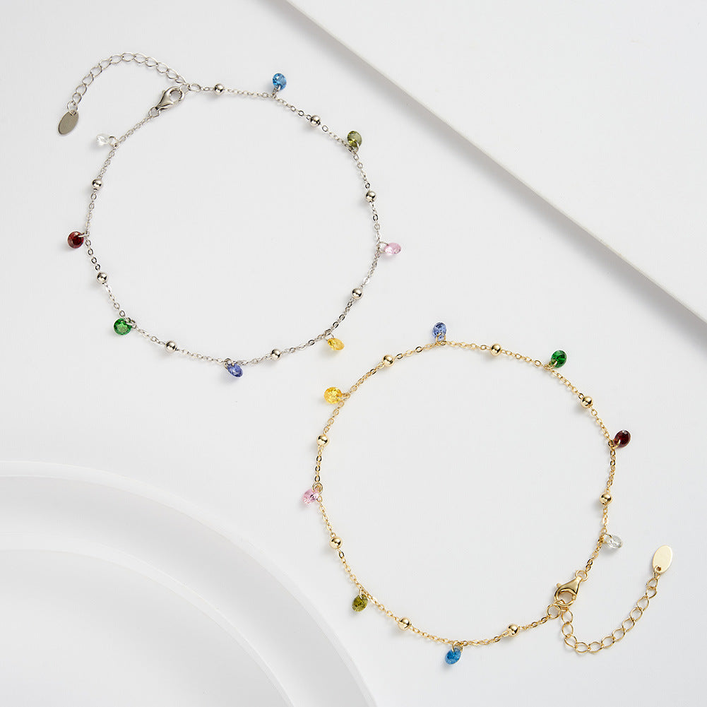 S925 Sterling Silver Colorful Zircon Starry Sky Anklet