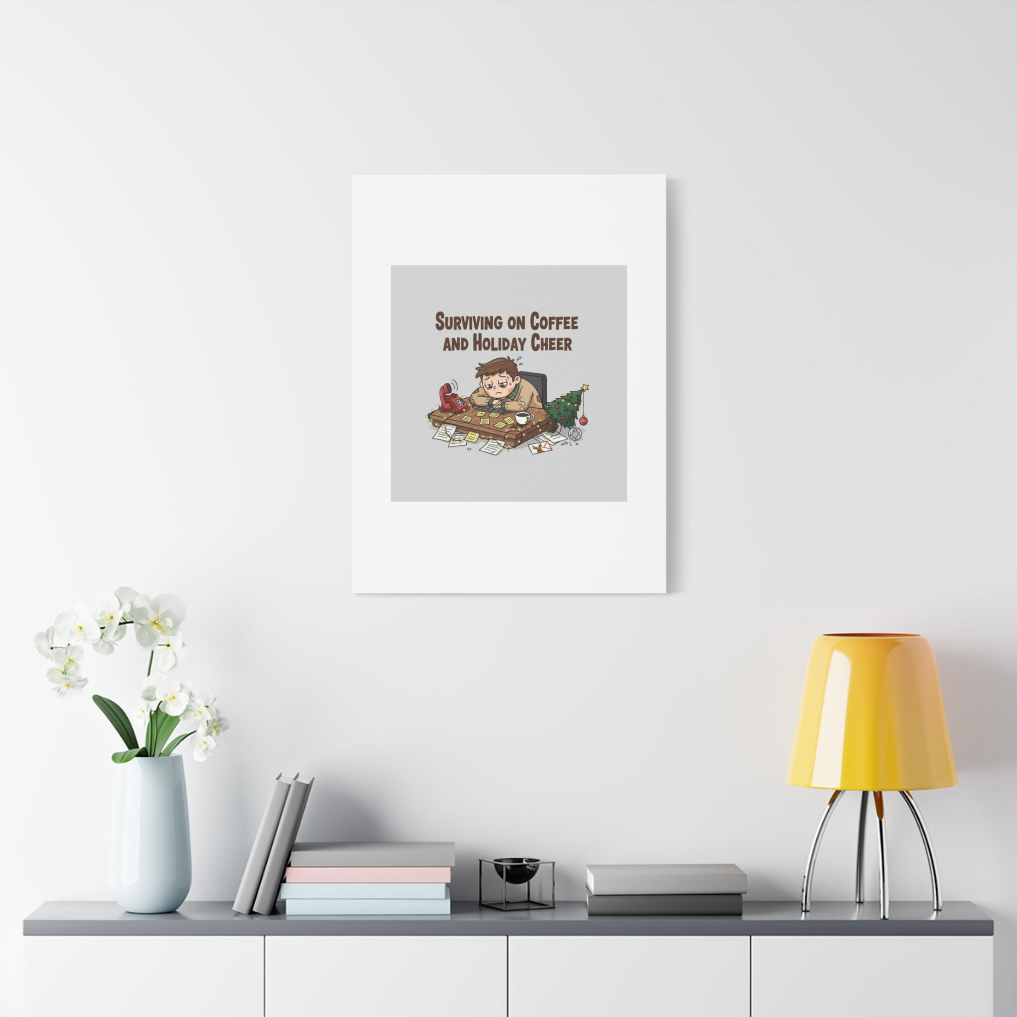 Surviving on Coffee and Holiday Cheer Canvas | Holiday Burnout, Festive But Tired