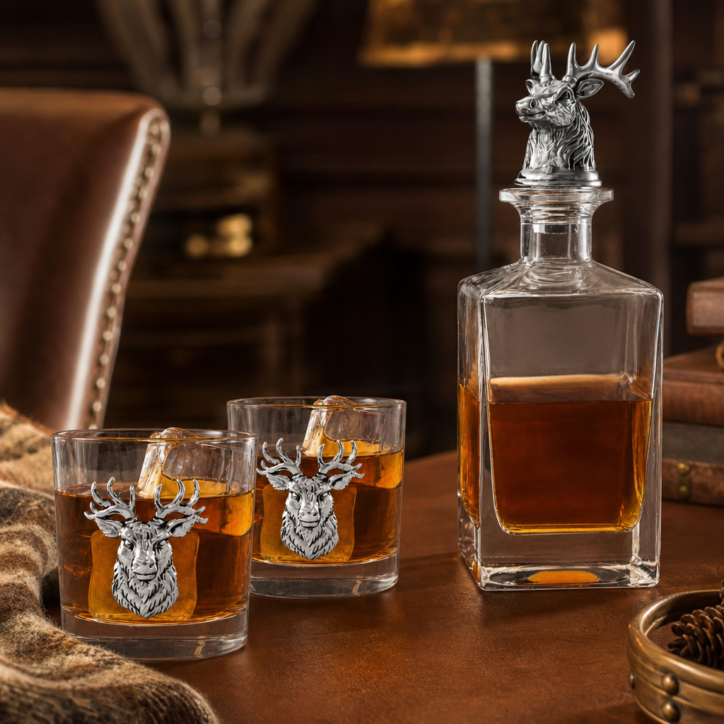 Elk / Deer Bust Decanter Set with Glasses