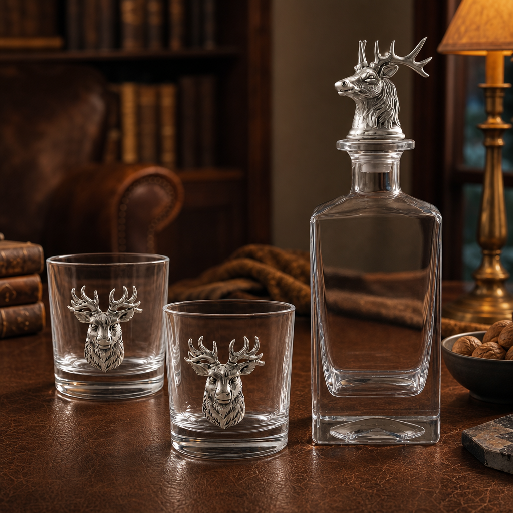 Elk / Deer Bust Decanter Set with Glasses