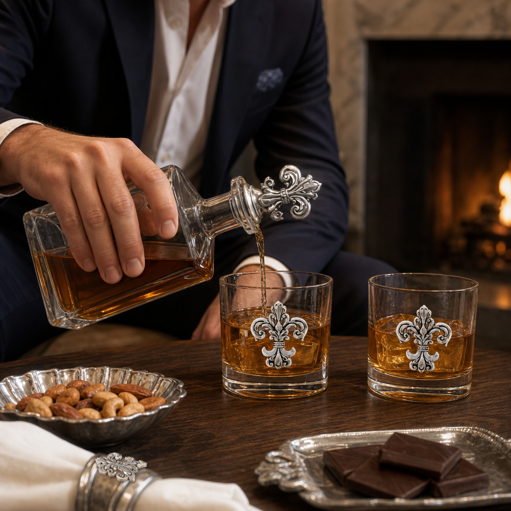 Fleur-de-lis Decanter Set with Glasses